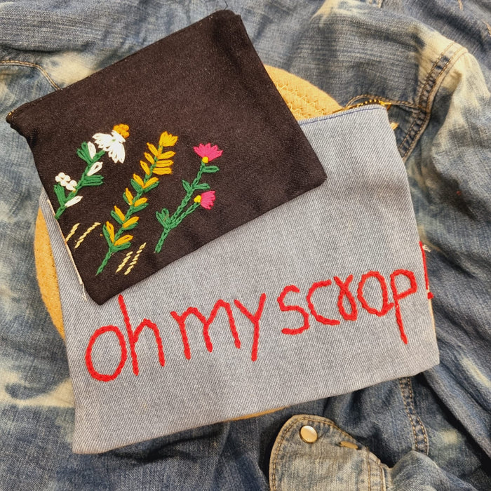 Upcycled Denim Pocket and Tote Combo | Hand Embroidered