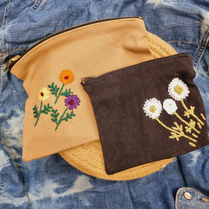 Upcycled Denim Pocket and Tote Combo | Hand Embroidered