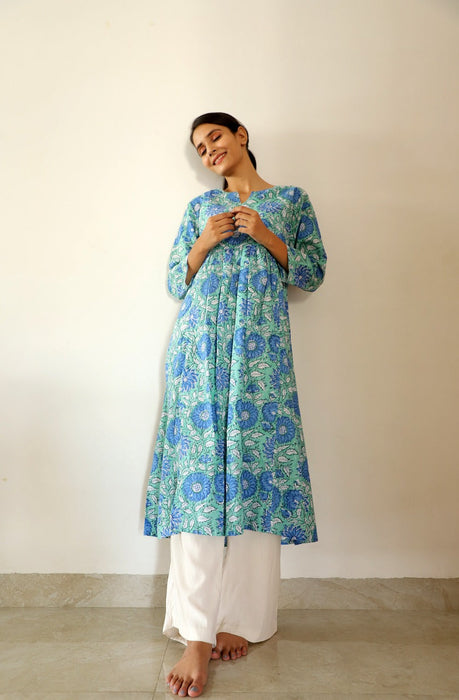 Arubani Hand Block Cotton Gathered Kurta