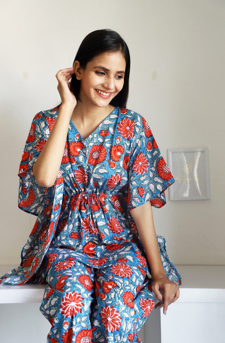 Rachael Hand Block Printed Kaftan Pyjama Set