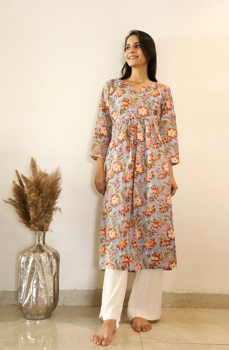 Pomana Hand Block Cotton Gathered Kurta