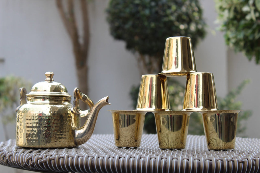 Brass Teapot Set With Glasses