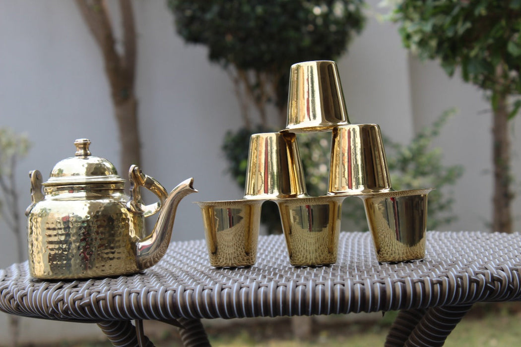 Brass Teapot Set With Glasses