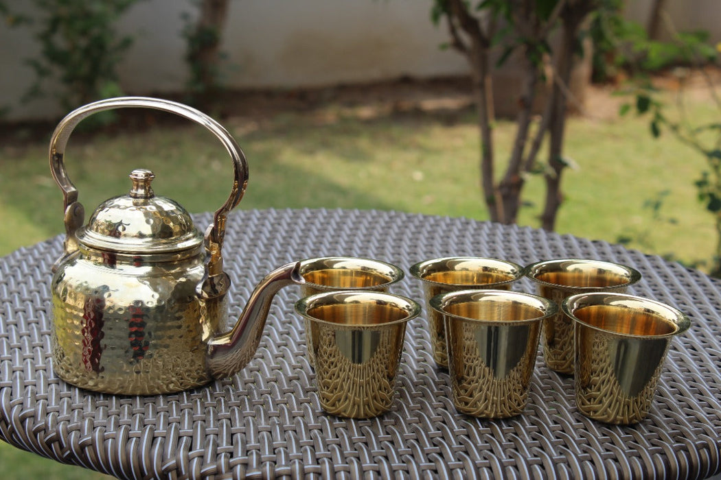 Brass Teapot Set With Glasses