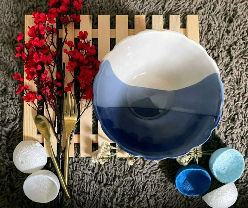 Ceramic Blue & White Serving Bowl