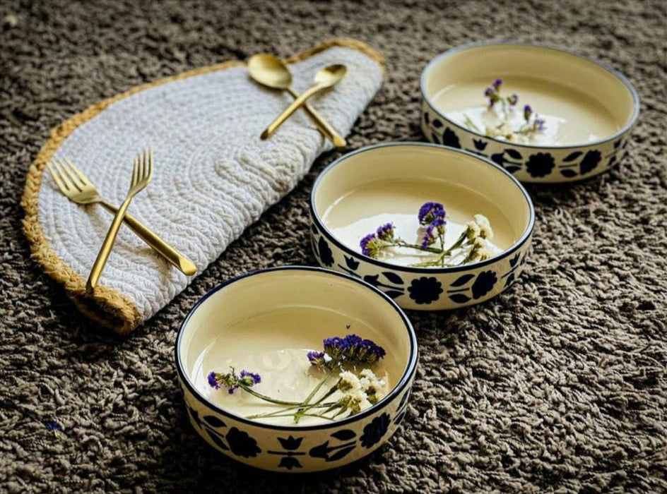 Ceramic Hand Painted Flat Bowl Set (Set Of 3)