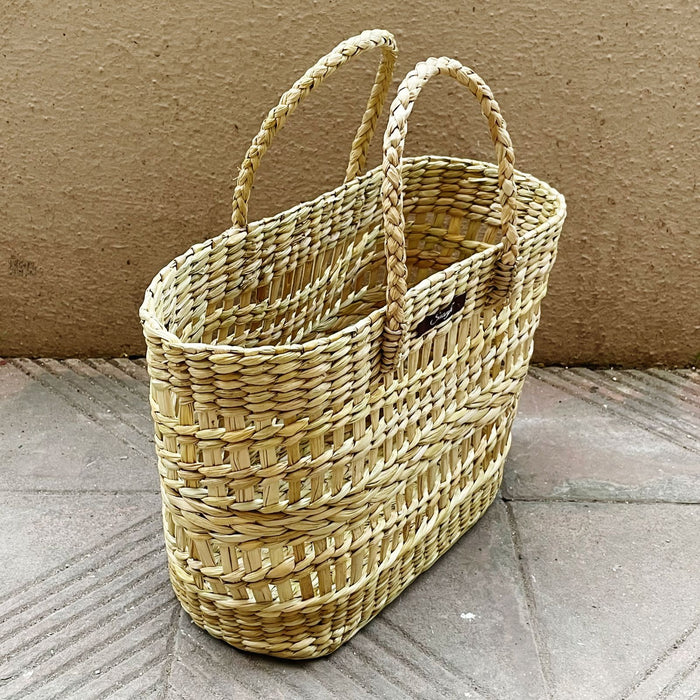 Golden Straw Wave Weave Handbag