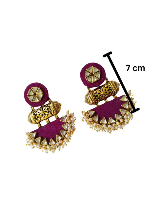 Maroon Wine Kundan Pearls Traditional Earrings