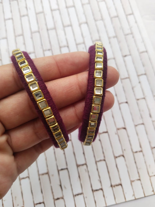 Wine Purple Kundan Bangles Pair For Women