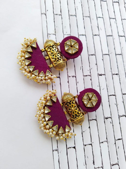 Maroon Wine Kundan Pearls Traditional Earrings