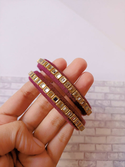 Wine Purple Kundan Bangles Pair For Women