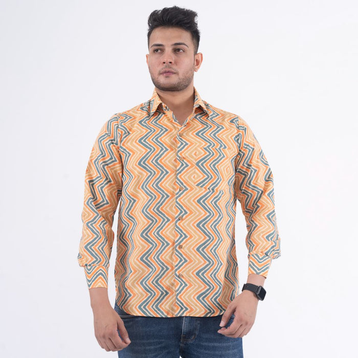 Yellow Zigzag Print Casual Shirt