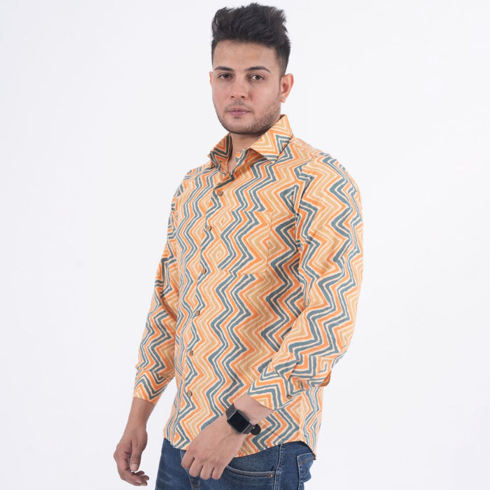 Yellow Zigzag Print Casual Shirt