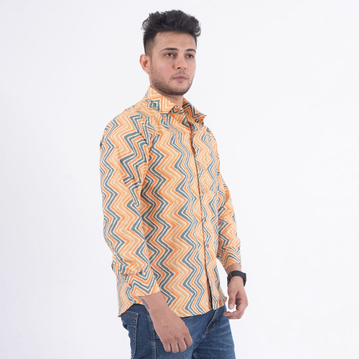 Yellow Zigzag Print Casual Shirt