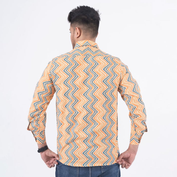 Yellow Zigzag Print Casual Shirt