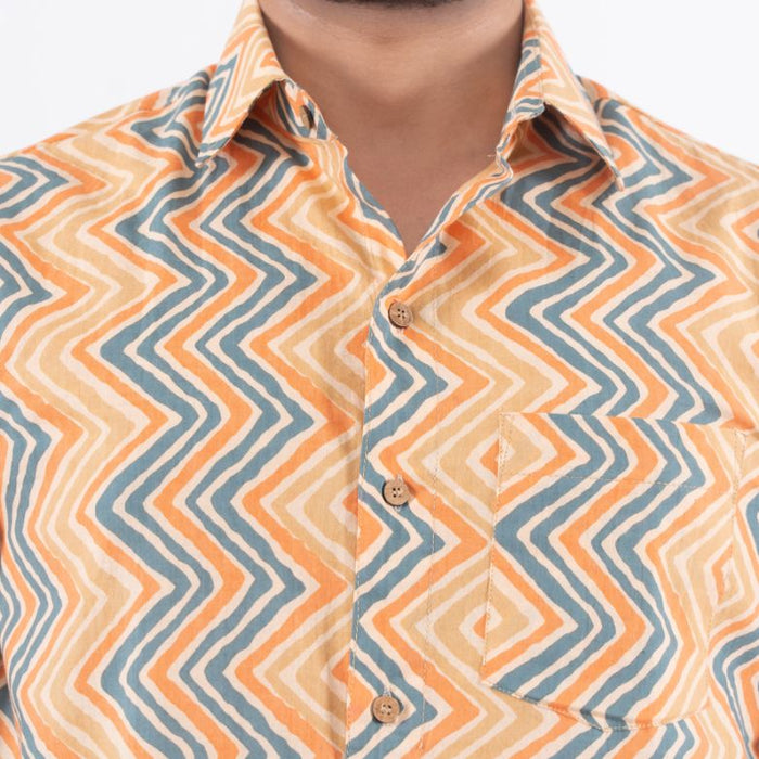 Yellow Zigzag Print Casual Shirt