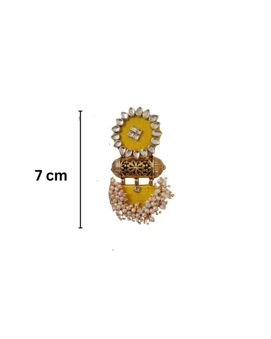 Yellow Kundan And Beads Jhumka