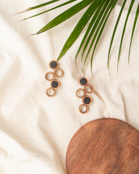 Black And Brown Unity Fabric And Wood Earring