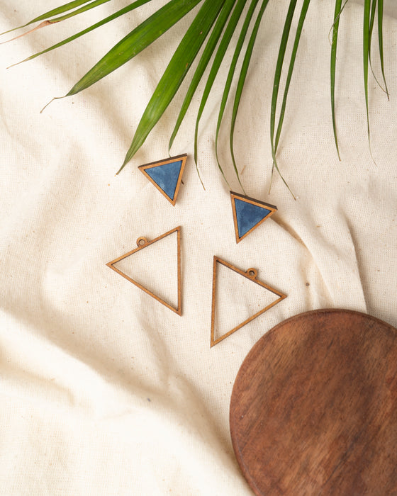 Blue Two Look In One Fabric And Wood Triangle Earring