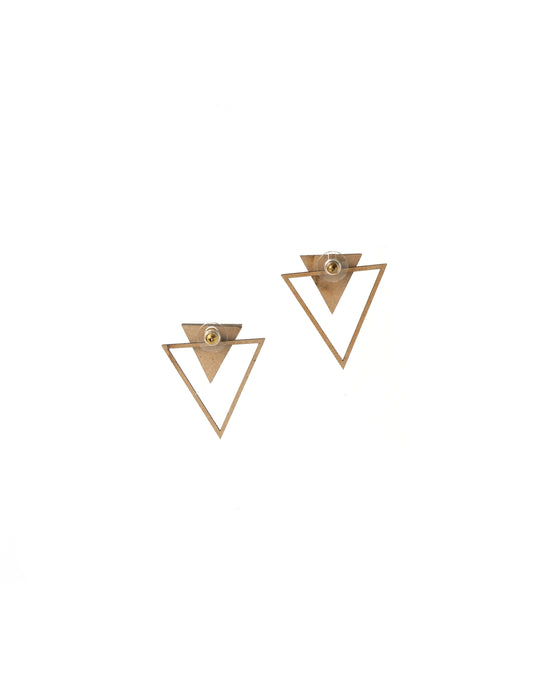 Black Two Look In One Fabric And Wood Triangle Earring