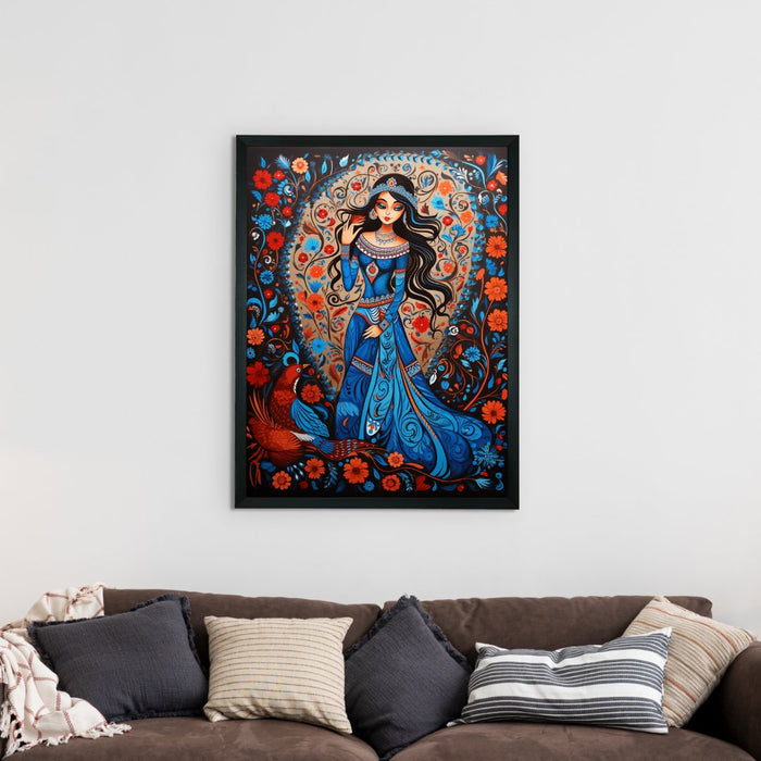 Artisan Canvas Wall Decor: Blue Girl Flower Aura Collection