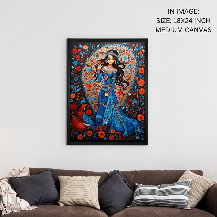 Artisan Canvas Wall Decor: Blue Girl Flower Aura Collection