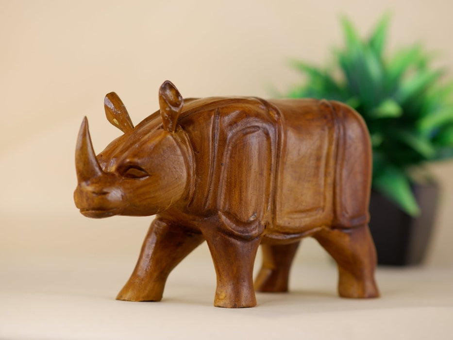 Artistic Wooden Carved Rhino Sculpture