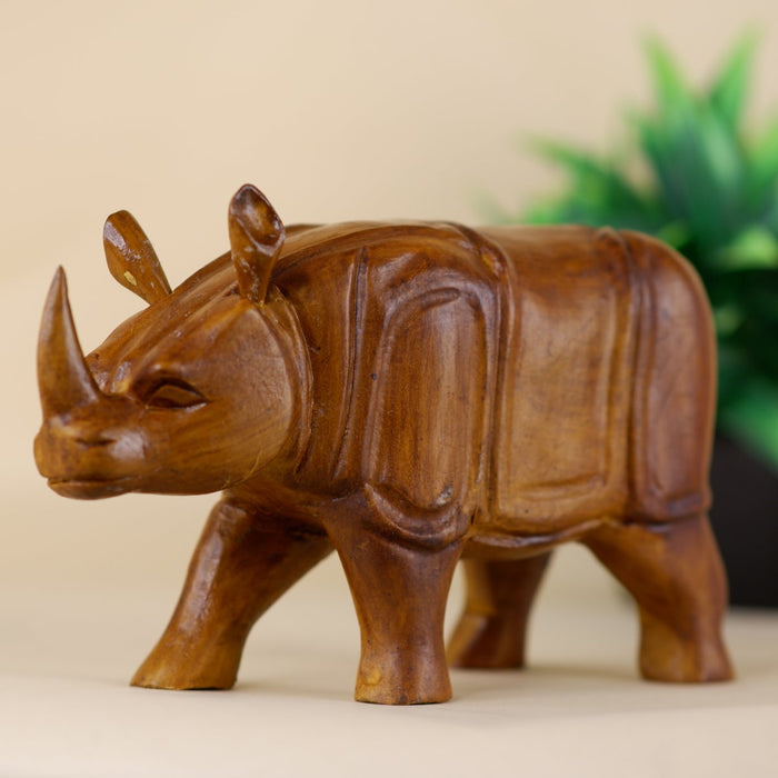 Artistic Wooden Carved Rhino Sculpture