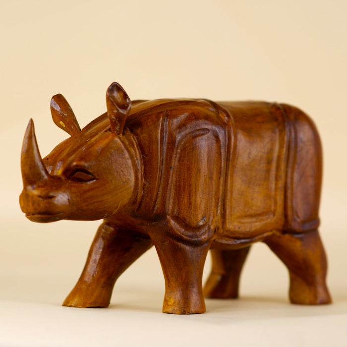 Artistic Wooden Carved Rhino Sculpture