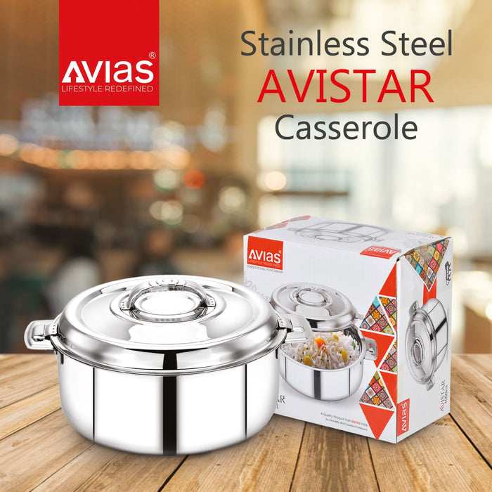 Avistar Double Wall Insulated Stainless Steel Casserole/ Hotpot/ Chapati Box/ Hot Case With Lid | Twist Lock | 1L/ 1.5L/ 2.5L/ 3.5L/ 5L/ 7.5L/ 10L - Silver