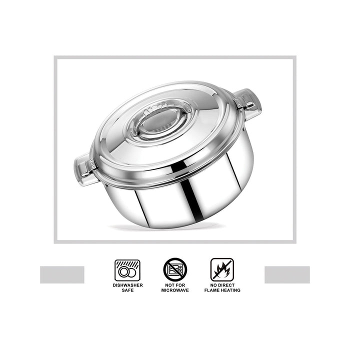 Avistar Double Wall Insulated Stainless Steel Casserole/ Hotpot/ Chapati Box/ Hot Case With Lid | Twist Lock | 1L/ 1.5L/ 2.5L/ 3.5L/ 5L/ 7.5L/ 10L - Silver