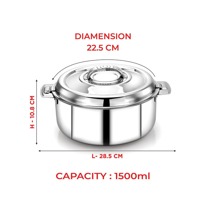 Avistar Double Wall Insulated Stainless Steel Casserole/ Hotpot/ Chapati Box/ Hot Case With Lid | Twist Lock | 1L/ 1.5L/ 2.5L/ 3.5L/ 5L/ 7.5L/ 10L - Silver