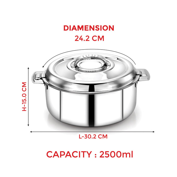 Avistar Double Wall Insulated Stainless Steel Casserole/ Hotpot/ Chapati Box/ Hot Case With Lid | Twist Lock | 1L/ 1.5L/ 2.5L/ 3.5L/ 5L/ 7.5L/ 10L - Silver