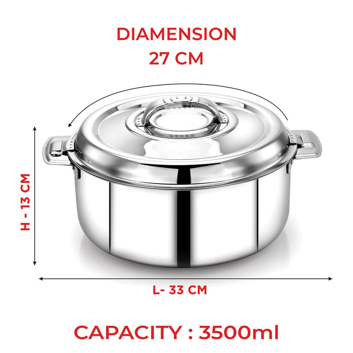 Avistar Double Wall Insulated Stainless Steel Casserole/ Hotpot/ Chapati Box/ Hot Case With Lid | Twist Lock | 1L/ 1.5L/ 2.5L/ 3.5L/ 5L/ 7.5L/ 10L - Silver