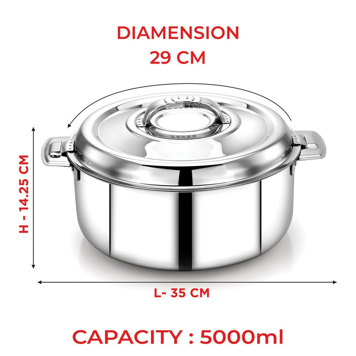 Avistar Double Wall Insulated Stainless Steel Casserole/ Hotpot/ Chapati Box/ Hot Case With Lid | Twist Lock | 1L/ 1.5L/ 2.5L/ 3.5L/ 5L/ 7.5L/ 10L - Silver