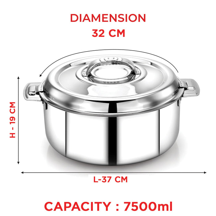 Avistar Double Wall Insulated Stainless Steel Casserole/ Hotpot/ Chapati Box/ Hot Case With Lid | Twist Lock | 1L/ 1.5L/ 2.5L/ 3.5L/ 5L/ 7.5L/ 10L - Silver