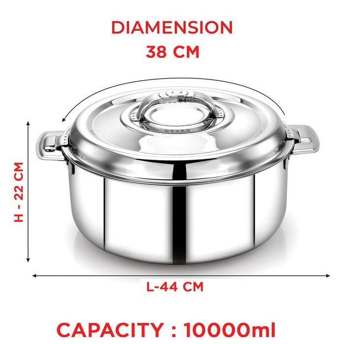 Avistar Double Wall Insulated Stainless Steel Casserole/ Hotpot/ Chapati Box/ Hot Case With Lid | Twist Lock | 1L/ 1.5L/ 2.5L/ 3.5L/ 5L/ 7.5L/ 10L - Silver