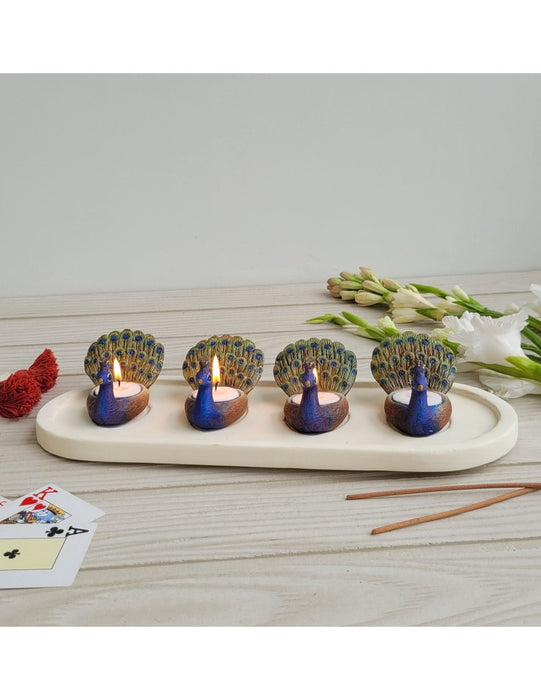 Quad Peacock Candle Platter