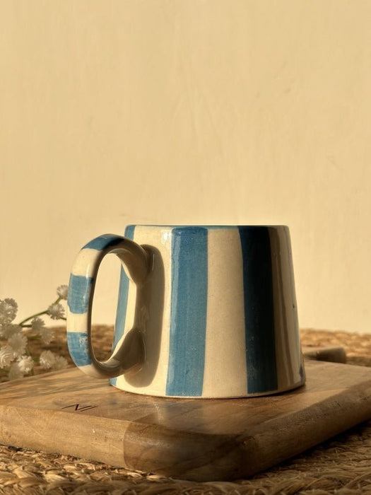 Baby Blue Stripe Ceramic Coffee Cup - 220 ml