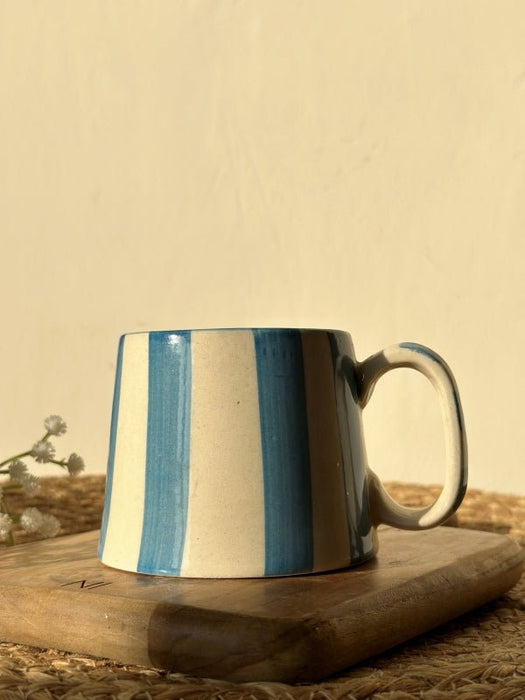 Baby Blue Stripe Ceramic Coffee Cup - 220 ml