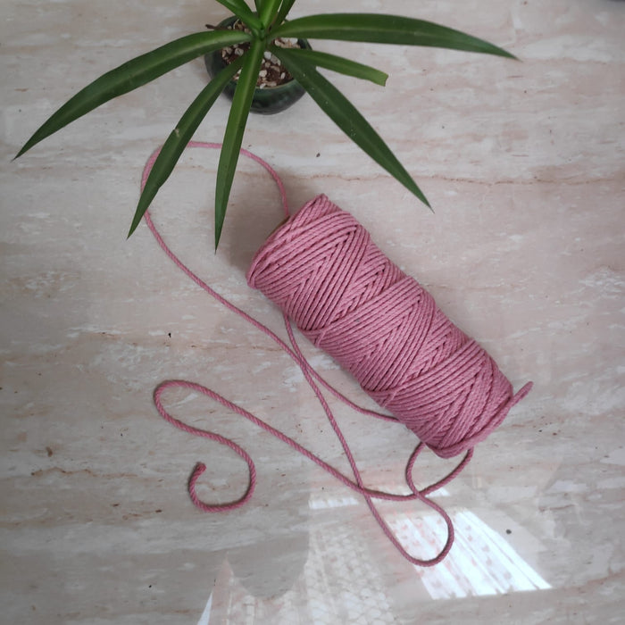 Twisted 3Mm, 3 Ply Cotton Macrame Cord (Baby Pink) 100 Mtrs