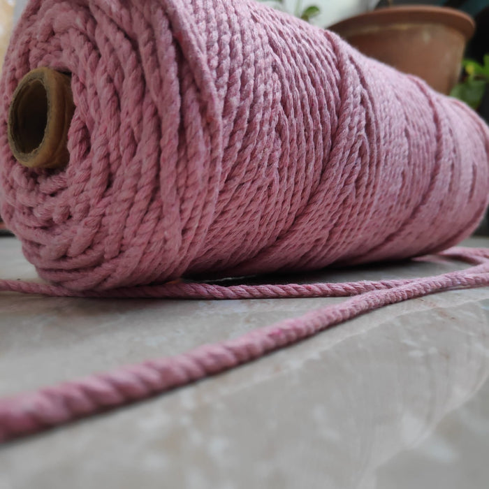 Twisted 3Mm, 3 Ply Cotton Macrame Cord (Baby Pink) 100 Mtrs