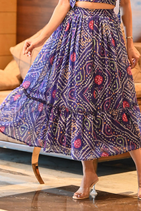 PURPLE BANDHEJ RUFFLE SKIRT