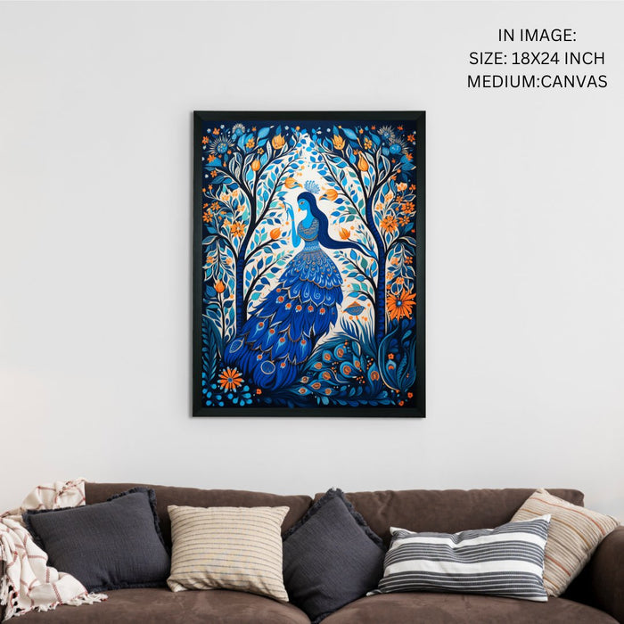 Blue Womcock Tree Aura: Artisan Canvas Wall Decor