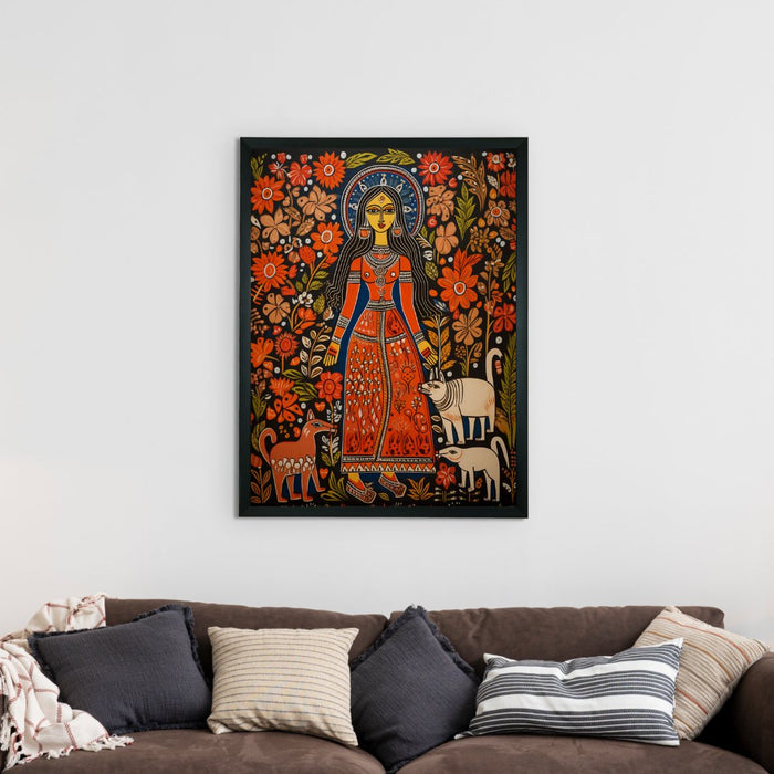 Canvas Wall Decor: Women in Red Flower Aura Elegance