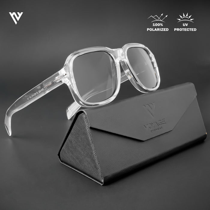 Voyage Exclusive Wayfarer Polarized Sunglasses for Men & Women (Black Lens | Transparent Frame - PMG4988)