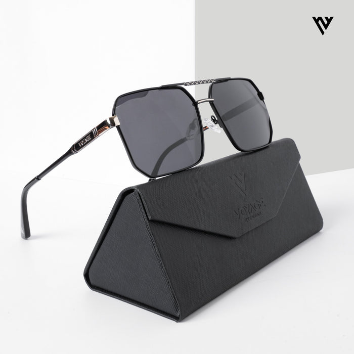 Voyage Exclusive Wayfarer Polarized Sunglasses for Men & Women (Black Lens | Black & Silver Frame - PMG5301)