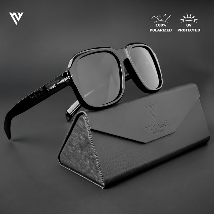 Voyage Exclusive Wayfarer Polarized Sunglasses for Men & Women (Black Lens | Shine Black Frame - PMG4987)