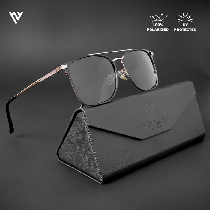 Voyage Exclusive Wayfarer Polarized Sunglasses for Men & Women (Black Lens | Black & Rose Gold Frame - PMG4983)