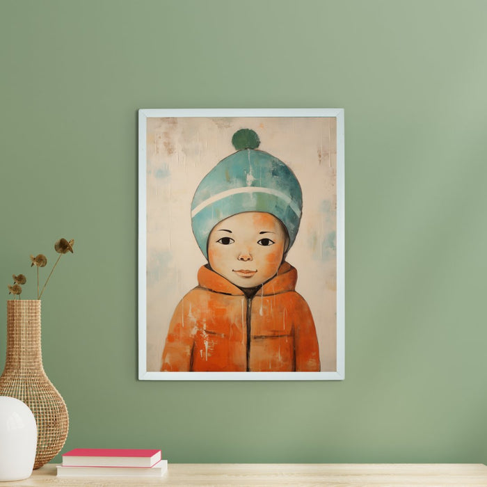 Winter Boy Abstract Canvas: Artisan Wall Decor for Unique Home Ambiance - Elegant and Charming Design